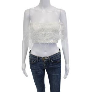 Eliya Womens Cropped Sleeveless Top White Polyester Hook & Eye Bird Size 4